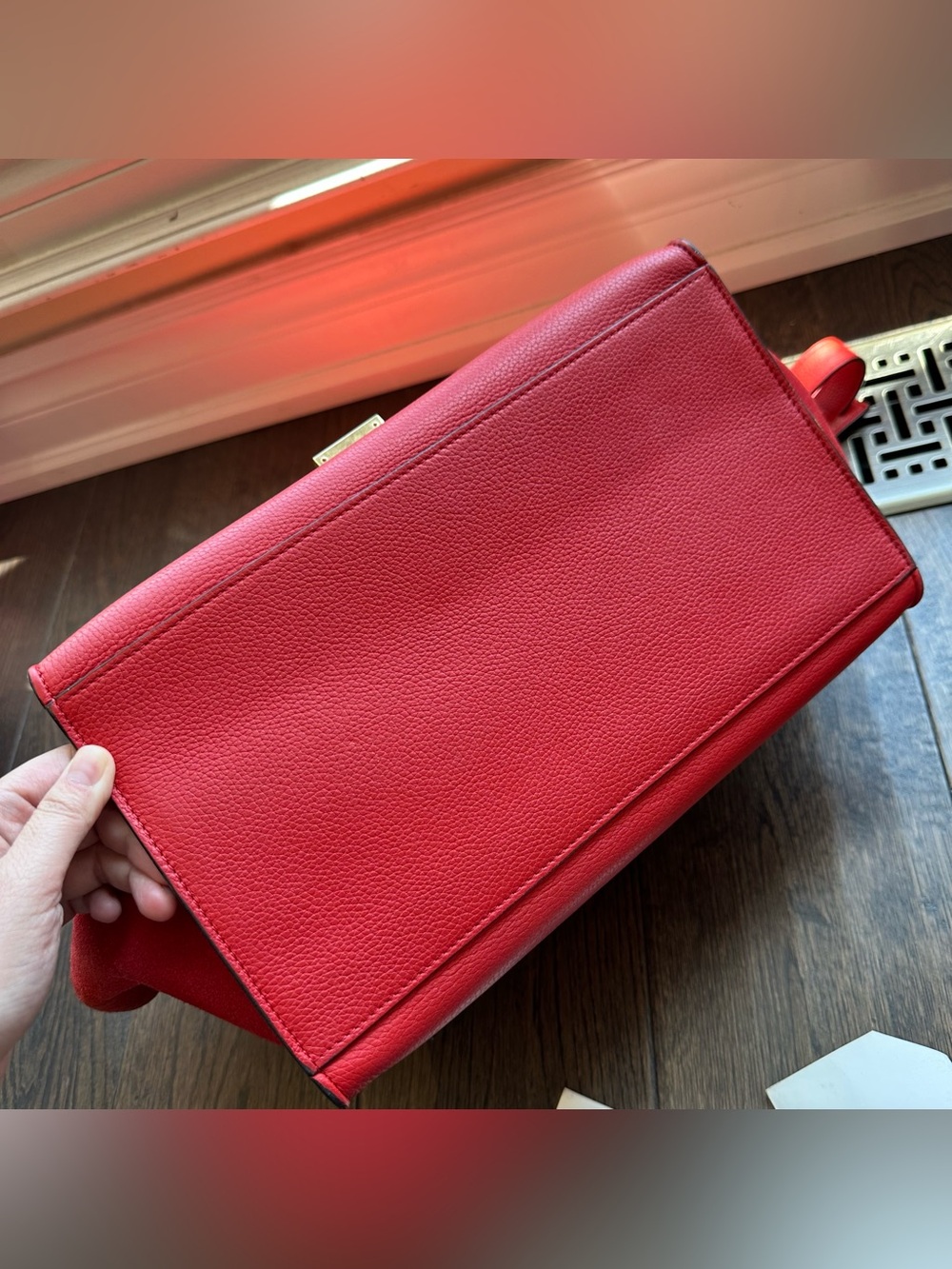 CELINE Red Grained Leather And Suede Medium Trapeze Bag - Picture 14 of 16